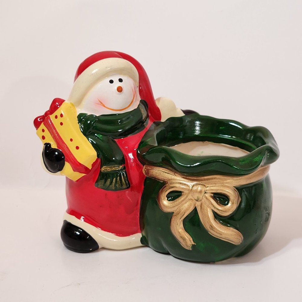 Cookie JarCeramic Christmas / Holiday / Winter Snowman Figurine Mini Planter